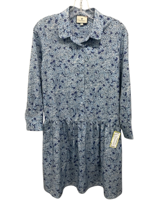 Tuckernuck Size M Mixed Blues Polyester Floral Long Sleeve Collared Dress Mixed Blues / M