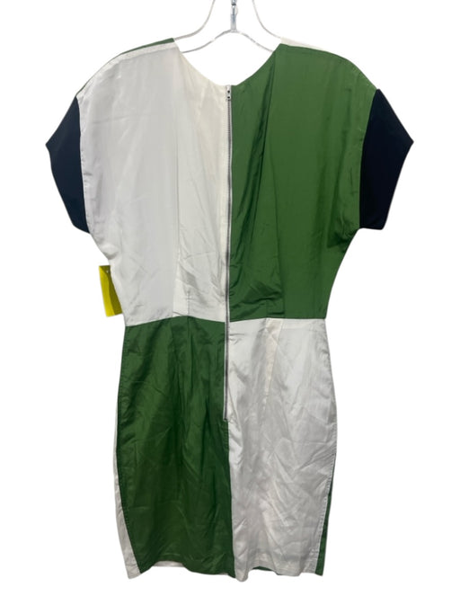 Acne Size 36 Green, White & Black Silk & Cotton Color Block Short Sleeve Dress Green, White & Black / 36