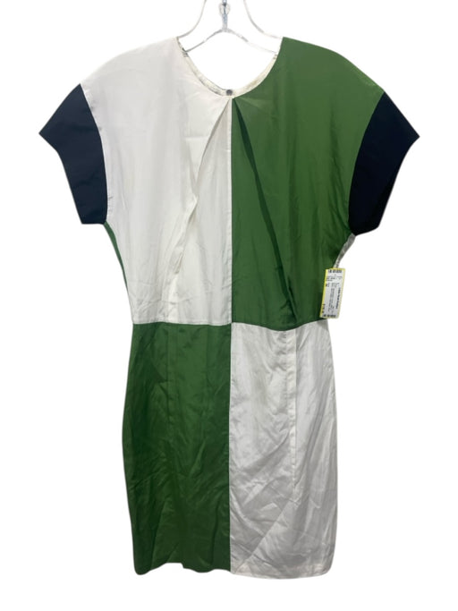 Acne Size 36 Green, White & Black Silk & Cotton Color Block Short Sleeve Dress Green, White & Black / 36