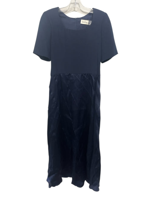 Carolina Herrera Size 8 Navy Blue Silk Short Sleeve Shoulder Pads Dress Navy Blue / 8