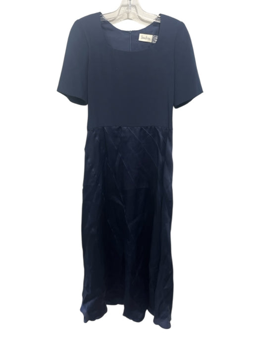 Carolina Herrera Size 8 Navy Blue Silk Short Sleeve Shoulder Pads Dress Navy Blue / 8