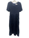 Carolina Herrera Size 8 Navy Blue Silk Short Sleeve Shoulder Pads Dress Navy Blue / 8