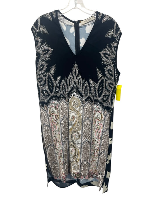 Etro Size 46 Black, White & Brown Viscose Blend Sleeveless Paisley V Neck Dress Black, White & Brown / 46