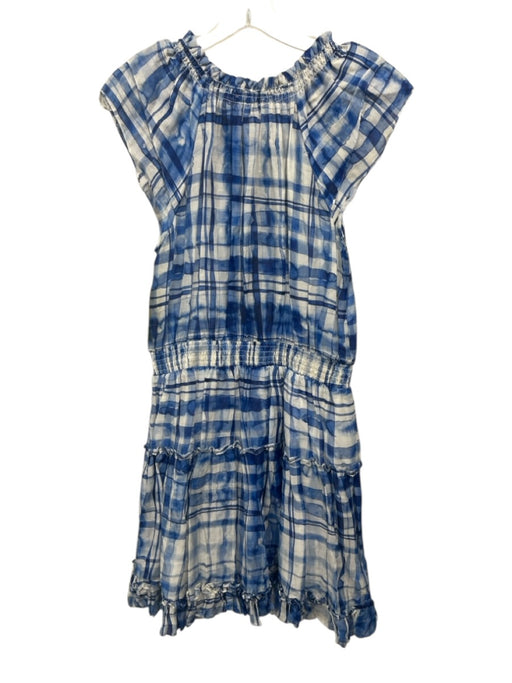 Shoshanna Size 8 Blue & White Linen Blend Abstract Plaid Cap Sleeve Dress Blue & White / 8