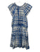 Shoshanna Size 8 Blue & White Linen Blend Abstract Plaid Cap Sleeve Dress Blue & White / 8