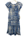 Shoshanna Size 8 Blue & White Linen Blend Abstract Plaid Cap Sleeve Dress Blue & White / 8
