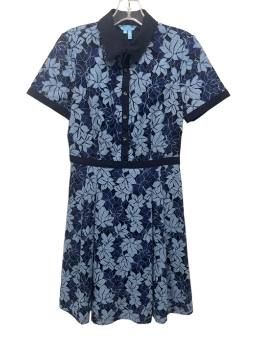 Draper James Size 4 Mixed Blues Cotton Blend Floral Lace Overlay Collared Dress Mixed Blues / 4
