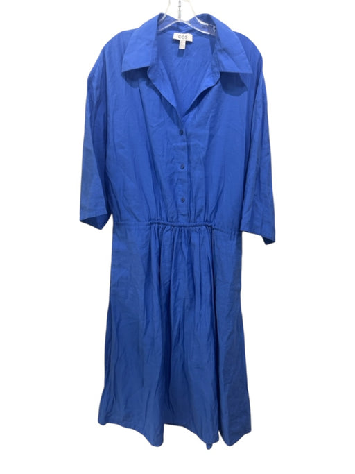 COS Size 12 Blue Modal Blend 3/4 Sleeve Collared 1/2 Button Front Dress Blue / 12