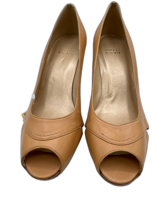 Stuart Weitzman Shoe Size 10 Beige Brown Leather Upper Peep Toe Platform Pumps Beige Brown / 10