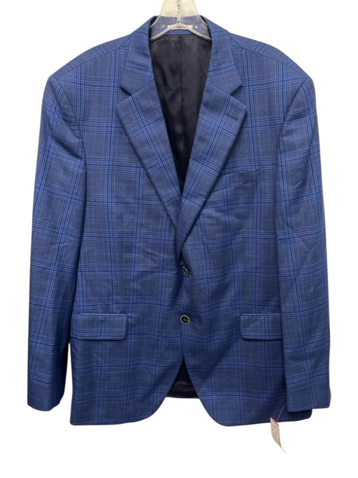 Peter Millar Navy Blue & Blue Wool Plaid 2 Button Men's Blazer Navy Blue & Blue / 44r