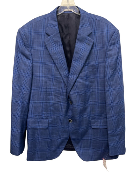 Peter Millar Navy Blue & Blue Wool Plaid 2 Button Men's Blazer Navy Blue & Blue / 44r