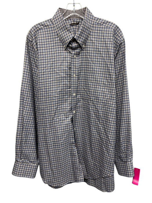 J. McLaughlin Size XL Brown, Blue & White Cotton Plaid Men's Long Sleeve Shirt Brown, Blue & White / XL