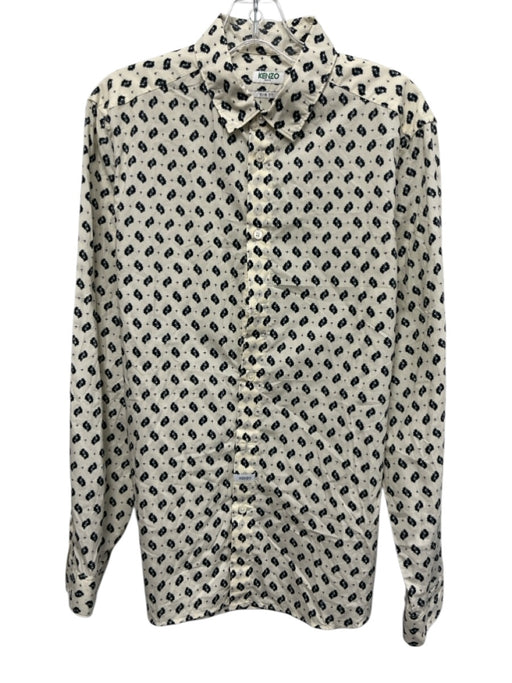 Kenzo Size 16 Cream & Black Cotton All Over Print Button up Long Sleeve Shirt Cream & Black / 16