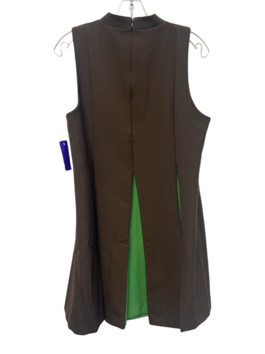 Tuckernuck Size L Brown & Green Polyester Blend High Neck Paneled Pleated Dress Brown & Green / L