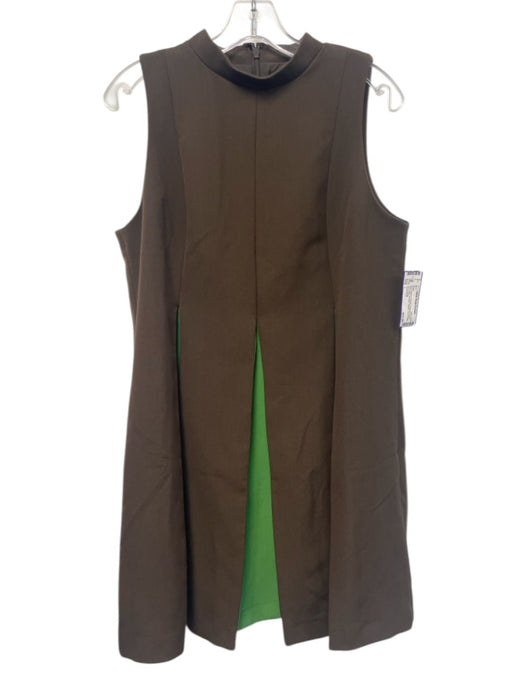 Tuckernuck Size L Brown & Green Polyester Blend High Neck Paneled Pleated Dress Brown & Green / L