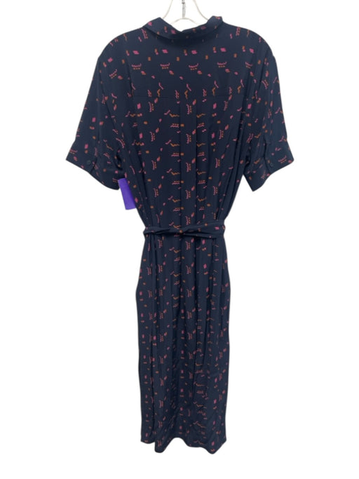 Lafayette 148 Size L Navy Blue, Pink, Orange Silk Squiggles Short Sleeve Dress Navy Blue, Pink, Orange / L