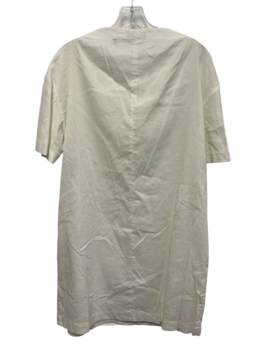 Theory Size M / 8 White Linen & Viscose Short Sleeve V Neck Shift Dress White / M / 8