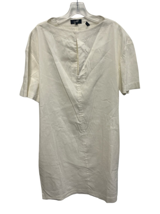Theory Size M / 8 White Linen & Viscose Short Sleeve V Neck Shift Dress White / M / 8