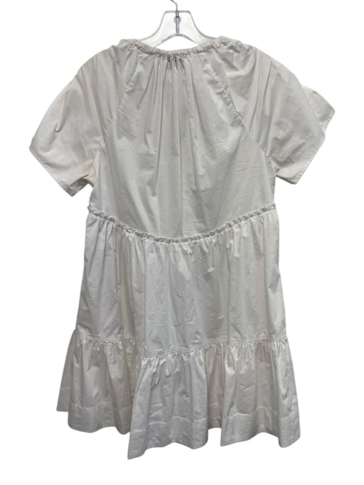 Tanya Taylor Size S White Cotton & Polyester Blend Short Sleeve Gathered Dress White / S