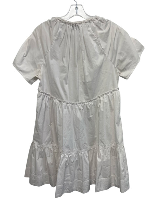 Tanya Taylor Size S White Cotton & Polyester Blend Short Sleeve Gathered Dress White / S