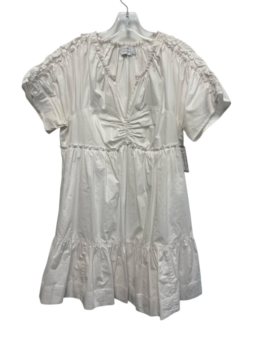 Tanya Taylor Size S White Cotton & Polyester Blend Short Sleeve Gathered Dress White / S