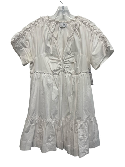 Tanya Taylor Size S White Cotton & Polyester Blend Short Sleeve Gathered Dress White / S