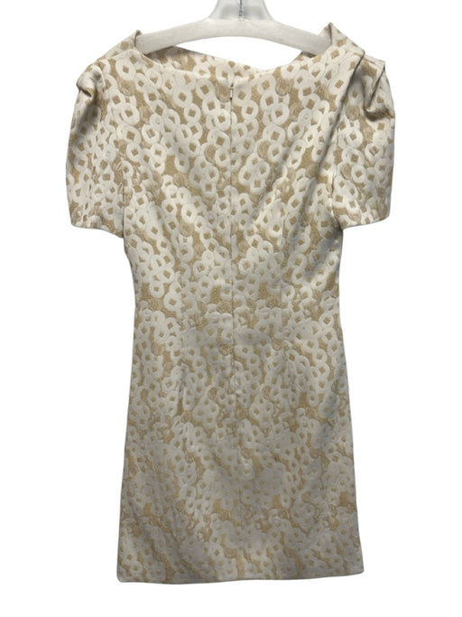 Theia Size 12 / L White & Beige Polyester & Acetate Short Sleeve Textured Dress White & Beige / 12 / L