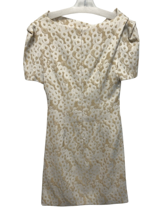 Theia Size 12 / L White & Beige Polyester & Acetate Short Sleeve Textured Dress White & Beige / 12 / L