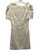 Theia Size 12 / L White & Beige Polyester & Acetate Short Sleeve Textured Dress White & Beige / 12 / L
