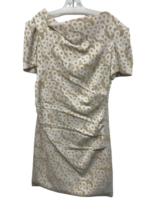 Theia Size 12 / L White & Beige Polyester & Acetate Short Sleeve Textured Dress White & Beige / 12 / L