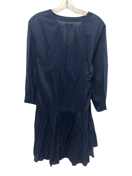 Lake Size L Navy Blue Cotton 3/4 Sleeve Button Front Pleat Detail Tiered Dress Navy Blue / L