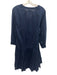 Lake Size L Navy Blue Cotton 3/4 Sleeve Button Front Pleat Detail Tiered Dress Navy Blue / L