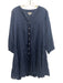 Lake Size L Navy Blue Cotton 3/4 Sleeve Button Front Pleat Detail Tiered Dress Navy Blue / L