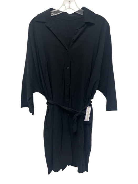 Lululemon Size Est M Black No Fabric Tag 3/4 Sleeve Collar Button Down Dress Black / Est M