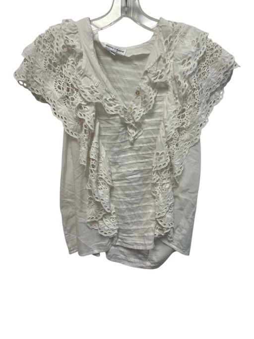 Antik Batik Size m / 40 White Cotton Short Sleeve Eyelet Lace Pleated Top White / m / 40