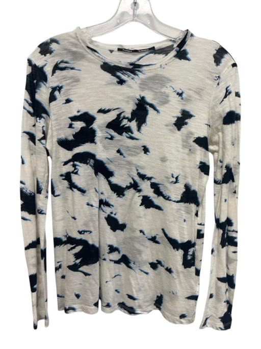 Proenza Schouler Size M White, Blue & Black Cotton Long Sleeve Semi Sheer Top White, Blue & Black / M