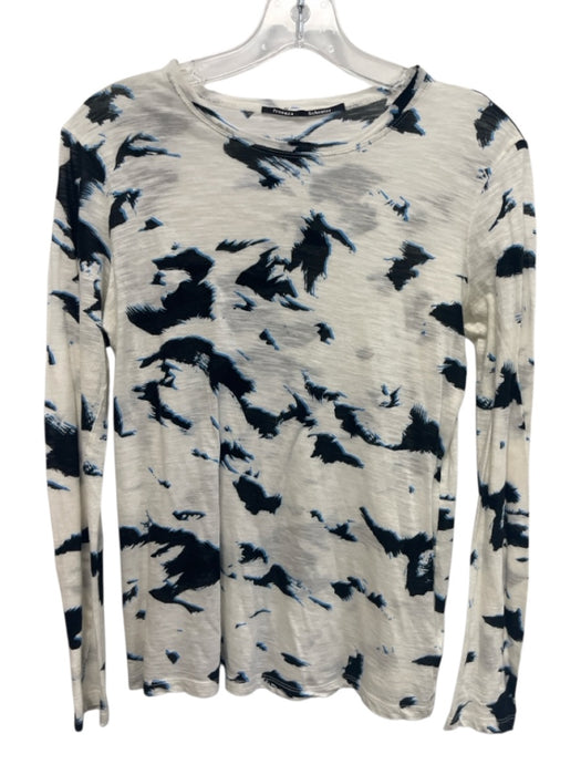 Proenza Schouler Size M White, Blue & Black Cotton Long Sleeve Semi Sheer Top White, Blue & Black / M