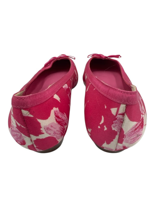 J Crew Shoe Size 6 Pink & White Textile Grosgrain Bow Pointed Toe Flats Pink & White / 6
