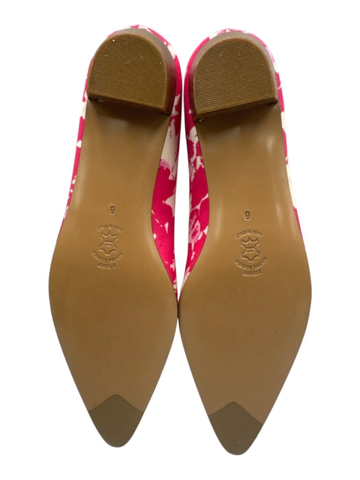 J Crew Shoe Size 6 Pink & White Textile Grosgrain Bow Pointed Toe Flats Pink & White / 6