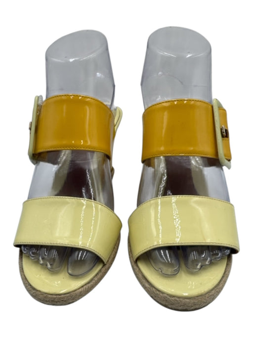 Fendi Shoe Size 38 Yellow, Brown & Beige Patent Leather Square Buckle Sandals Yellow, Brown & Beige / 38