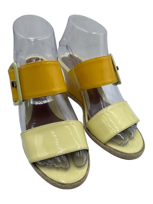 Fendi Shoe Size 38 Yellow, Brown & Beige Patent Leather Square Buckle Sandals Yellow, Brown & Beige / 38