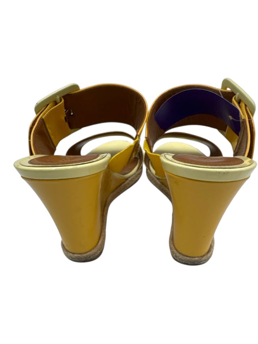 Fendi Shoe Size 38 Yellow, Brown & Beige Patent Leather Square Buckle Sandals Yellow, Brown & Beige / 38