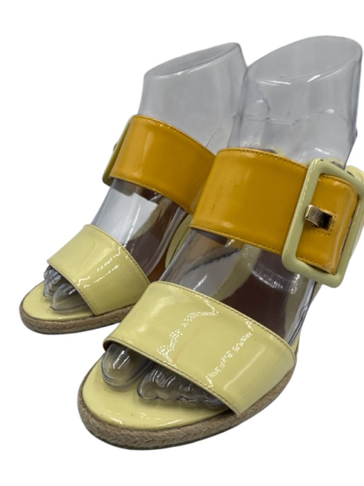 Fendi Shoe Size 38 Yellow, Brown & Beige Patent Leather Square Buckle Sandals Yellow, Brown & Beige / 38