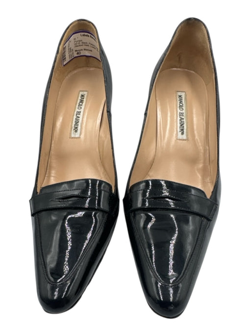 Manolo Blahnik Shoe Size 40 Black Patent Leather Pointed Toe Stacked Heel Pumps Black / 40