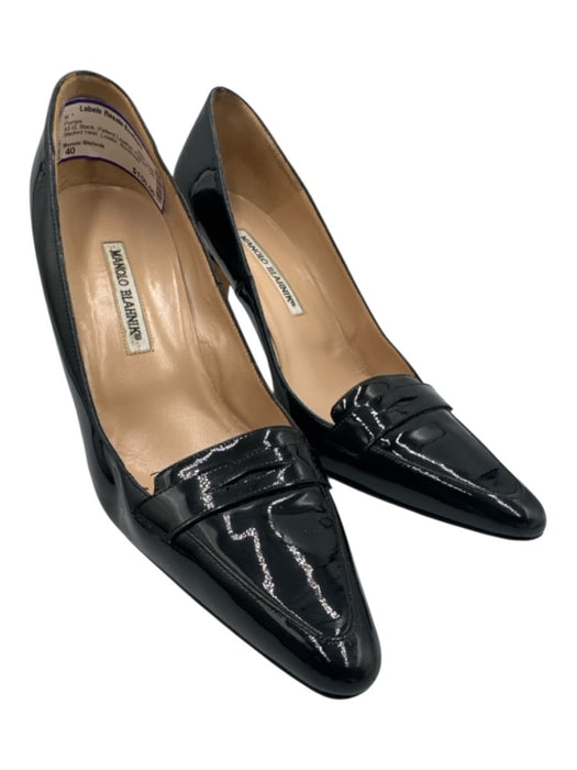 Manolo Blahnik Shoe Size 40 Black Patent Leather Pointed Toe Stacked Heel Pumps Black / 40