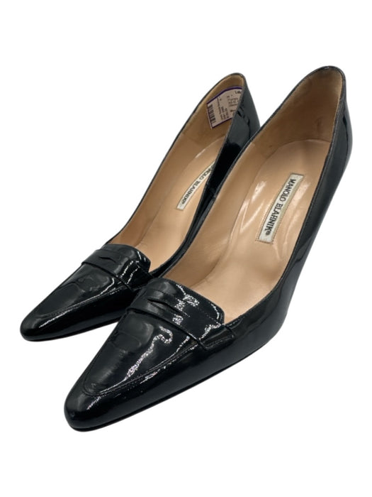 Manolo Blahnik Shoe Size 40 Black Patent Leather Pointed Toe Stacked Heel Pumps Black / 40