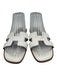 Hermes Shoe Size 38.5 White & Brown Leather Square Toe Slip On H Logo Sandals White & Brown / 38.5
