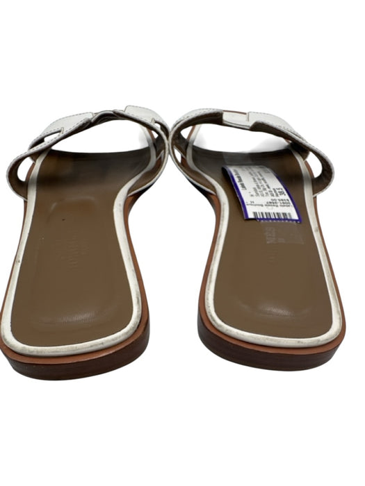 Hermes Shoe Size 38.5 White & Brown Leather Square Toe Slip On H Logo Sandals White & Brown / 38.5