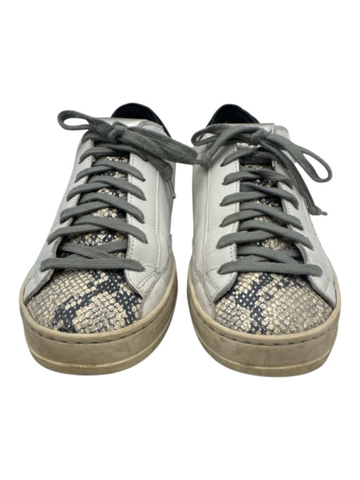 P448 Shoe Size 38 White, Gray & Black Leather Snakeskin Embossed Sneakers White, Gray & Black / 38
