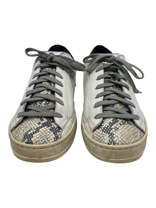 P448 Shoe Size 38 White, Gray & Black Leather Snakeskin Embossed Sneakers White, Gray & Black / 38